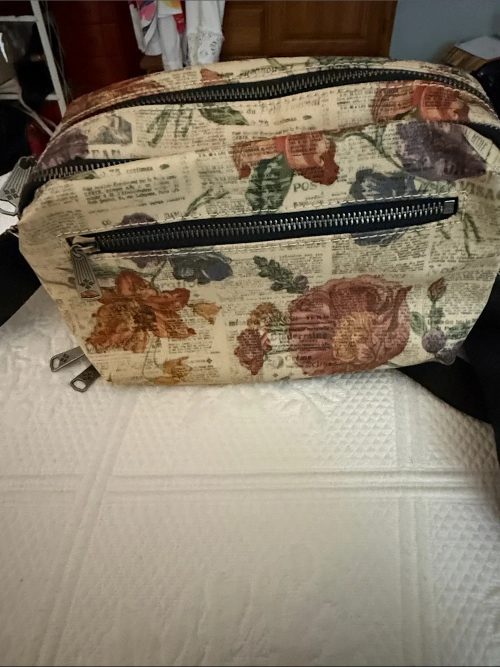 Patricia Nash Beige Floral Print Crossbody with Black Strap